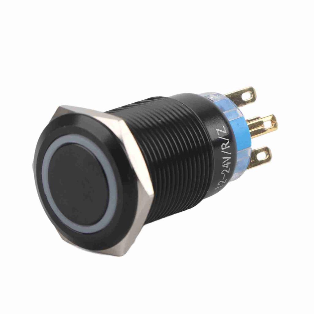 19mm 12 24V LED ON OFF Black Waterproof Selflocking Latch Push Button Flate Switch