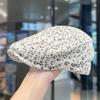 Fashion Retro Leopard Print Beret Hat for Women Shiny Rhinestone Sun Visors Duckbill Cap Girls Female Outdoor Forward Hat