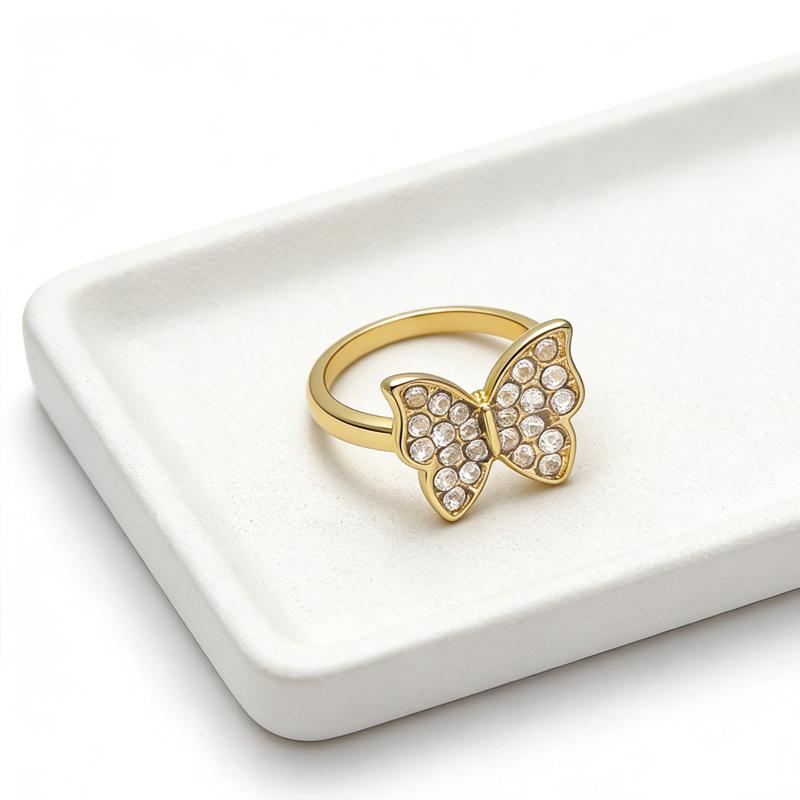 Wind design diamond-set butterfly ring versatile ring temperament exquisite jewelry