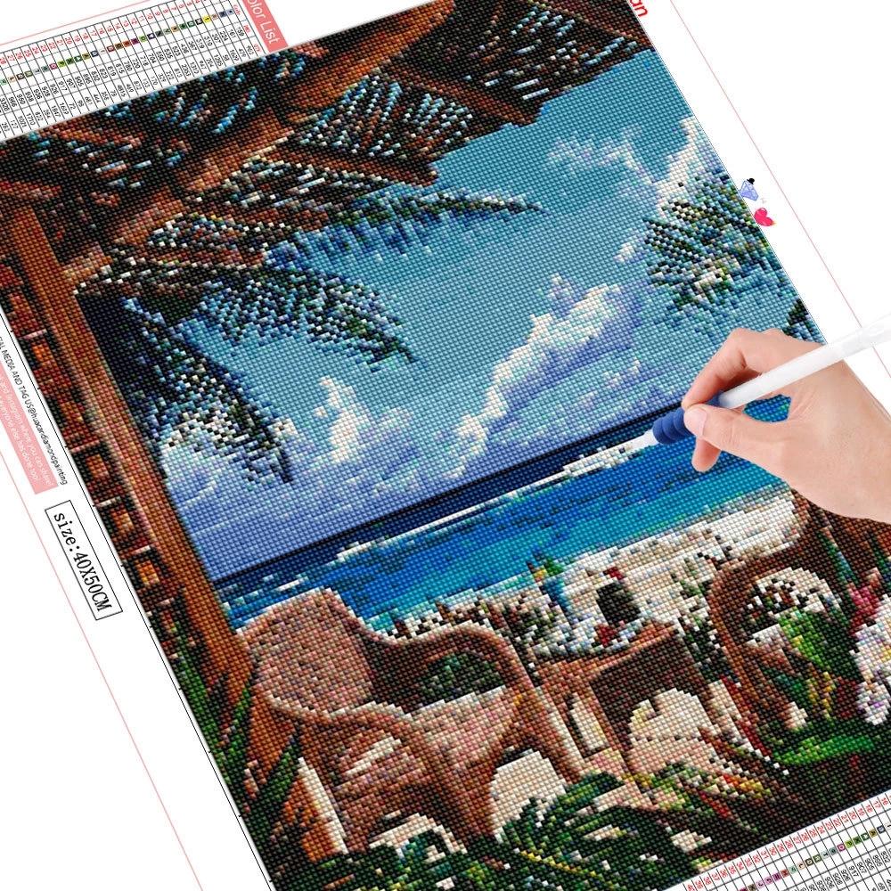 

HUACAN Алмазная картина Приморский полный квадратный дрель Алмазная вышивка Пейзаж Пляжная мозаика Хобби и рукоделие Летняя настенная живопись Full Square 20*30 cm