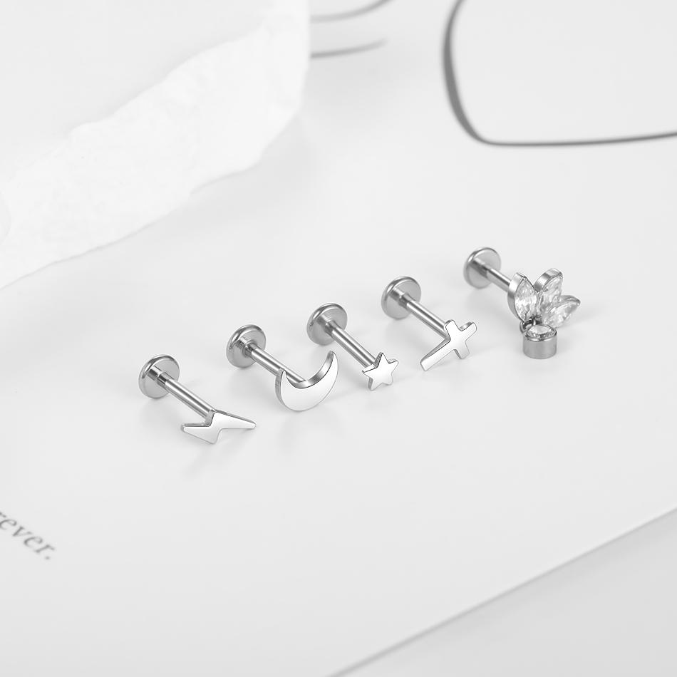 1PC G23 Titanium Labret Piercing Ear Cartilage Earrings Moon Heart Cross Tragus Stud Helix Piercing Punk Body Jewelry