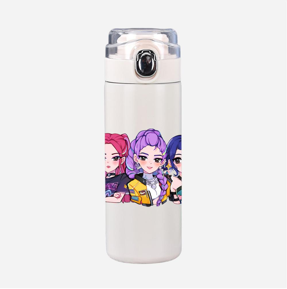 New Anime K-Pop Demon Hunters Printed 400Ml Water Bottle Thermos Cup Portable Stainless Steel Leak Proof Camping Water Cup Kid Gifts