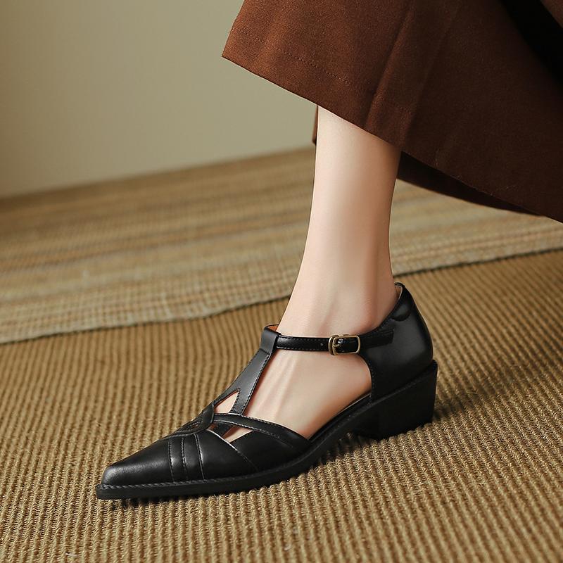 Fashion 2024 Summer Women Shoes Pointed Toe Chunky Heel Shoes for Women Med-Heel Women Sandals Giadiator
