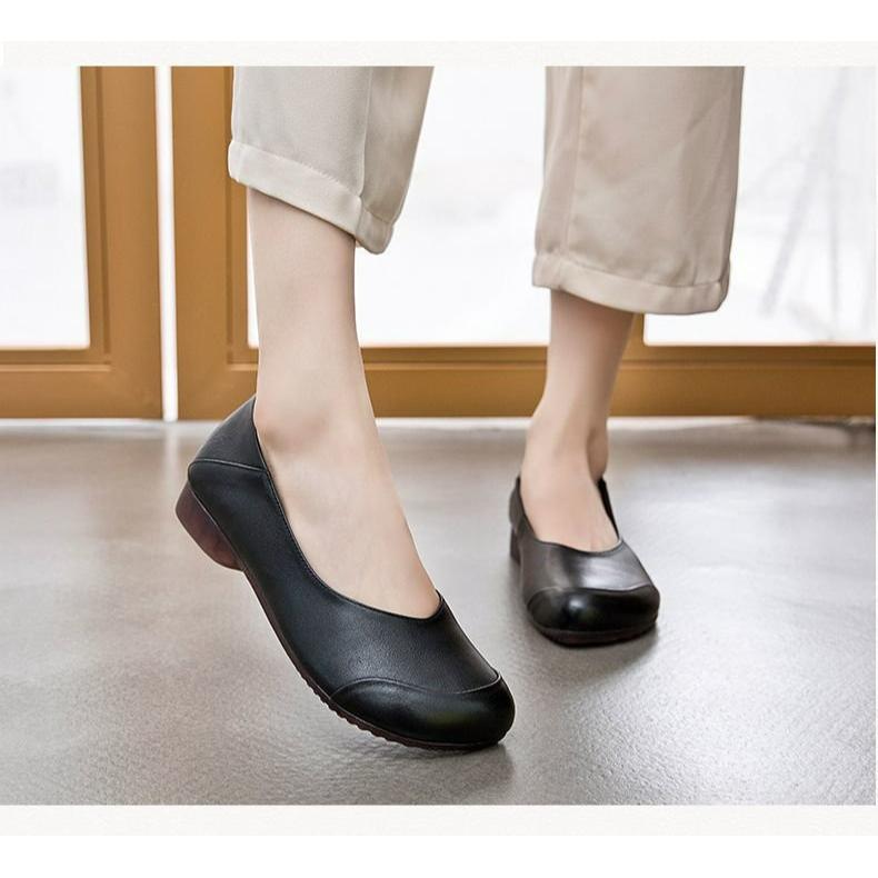 Autumn Retro Mother Shoes Soft Sole Women's Comfortable Shallow Mouth Women's Shoes Tendon Sole Single Shoes Flat Shoes