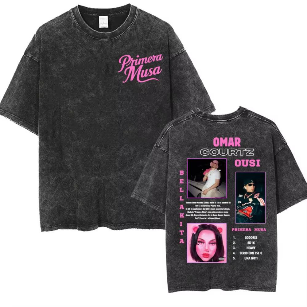 Rapper Omar Courtz Primera Musa World Tour T Shirts Men Women Fashion Gothic Hip Hop T-shirt Vintage Washed Short Sleeve T-shirt