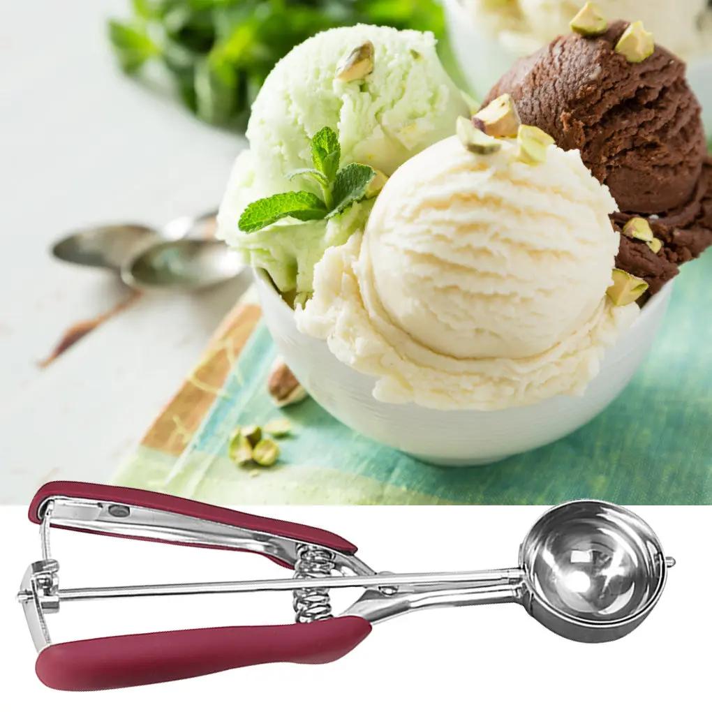Stainless Steel Ice Cream Spoon 3/4/5cm 1pc Multifunctional Fruit Potato Mash Scoop with Spring Handle Kitchen Tool VIE LENTE