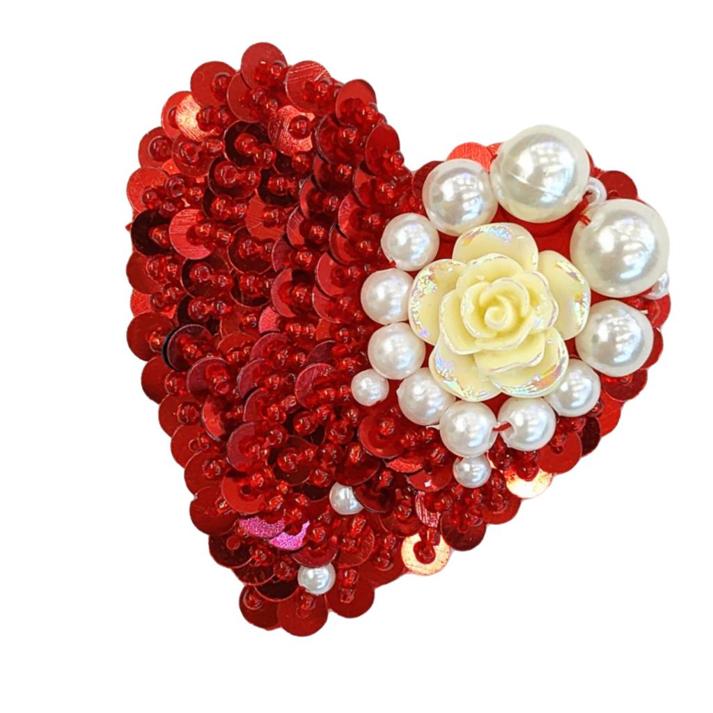 Heart Red Fabric Applique Sequins Sewing On Patches for Wedding/ Evening Dress Clothing Patches Fashion Projects