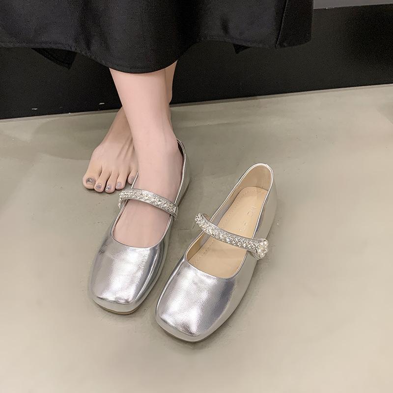 Rhinestone empty Mary Jane shoes women's 2025 summer new versatile thick heel high heels retro buckle single shoes