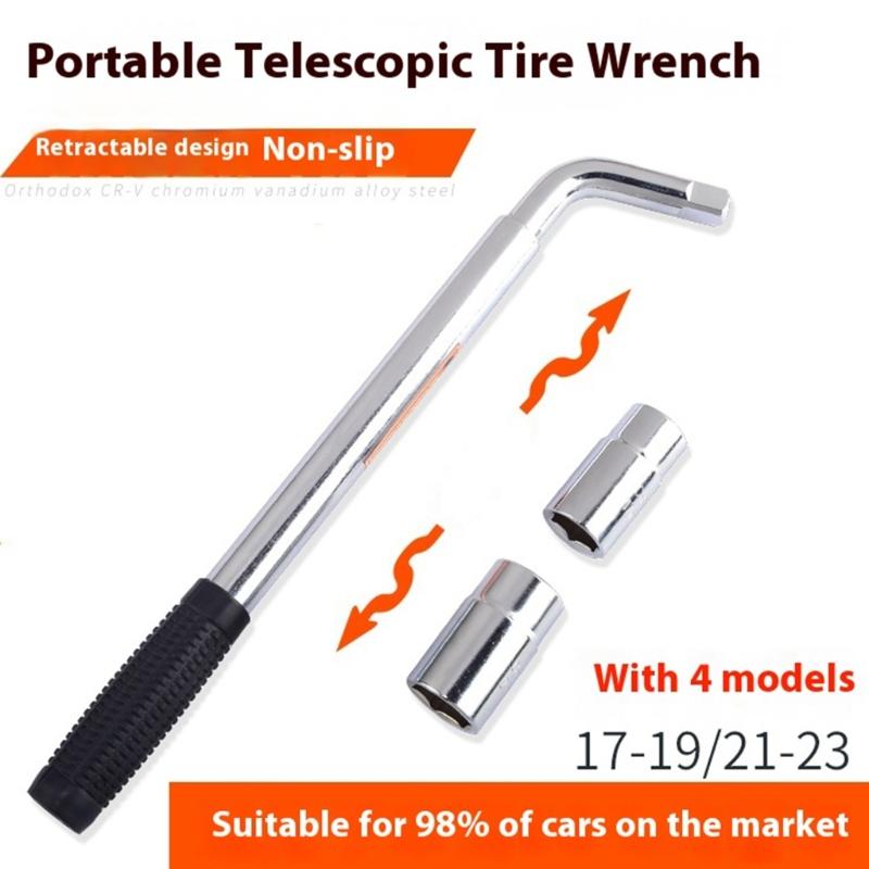 Telescoping Brace Wrench L Shape Tire Wrench Spanner For Effortlessly Nut Removal Adjustable Length High Leverages Design
