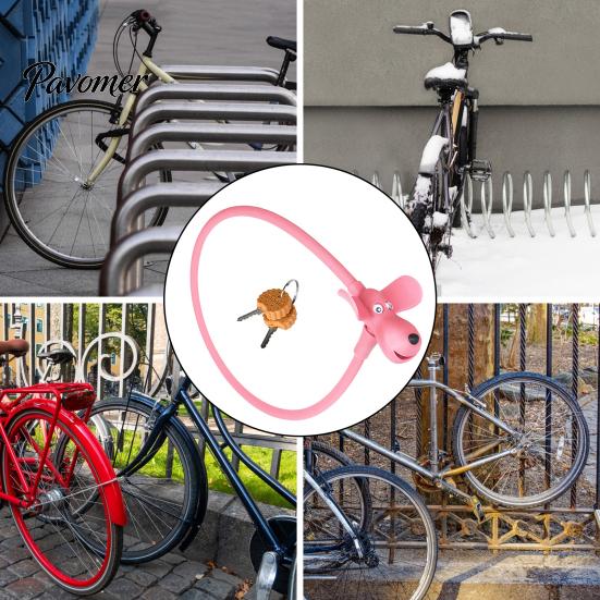 Key-operated Bike Lock with Keys Cute Biscuit Dog Cable Anti-Theft Secure Silicone Covered Bicycle for Helmet Door Skateboard Anti-theft Bicycles
