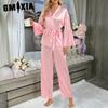 GMXIA Women's Homewear Set Printed Bathrobe Set Autumn Casual Pajamas