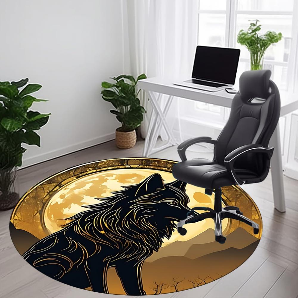 1pc Moon Wolf Office Round Area Rug, Under Office Chairs Bedroom Living Room Home Decor, Room Deco