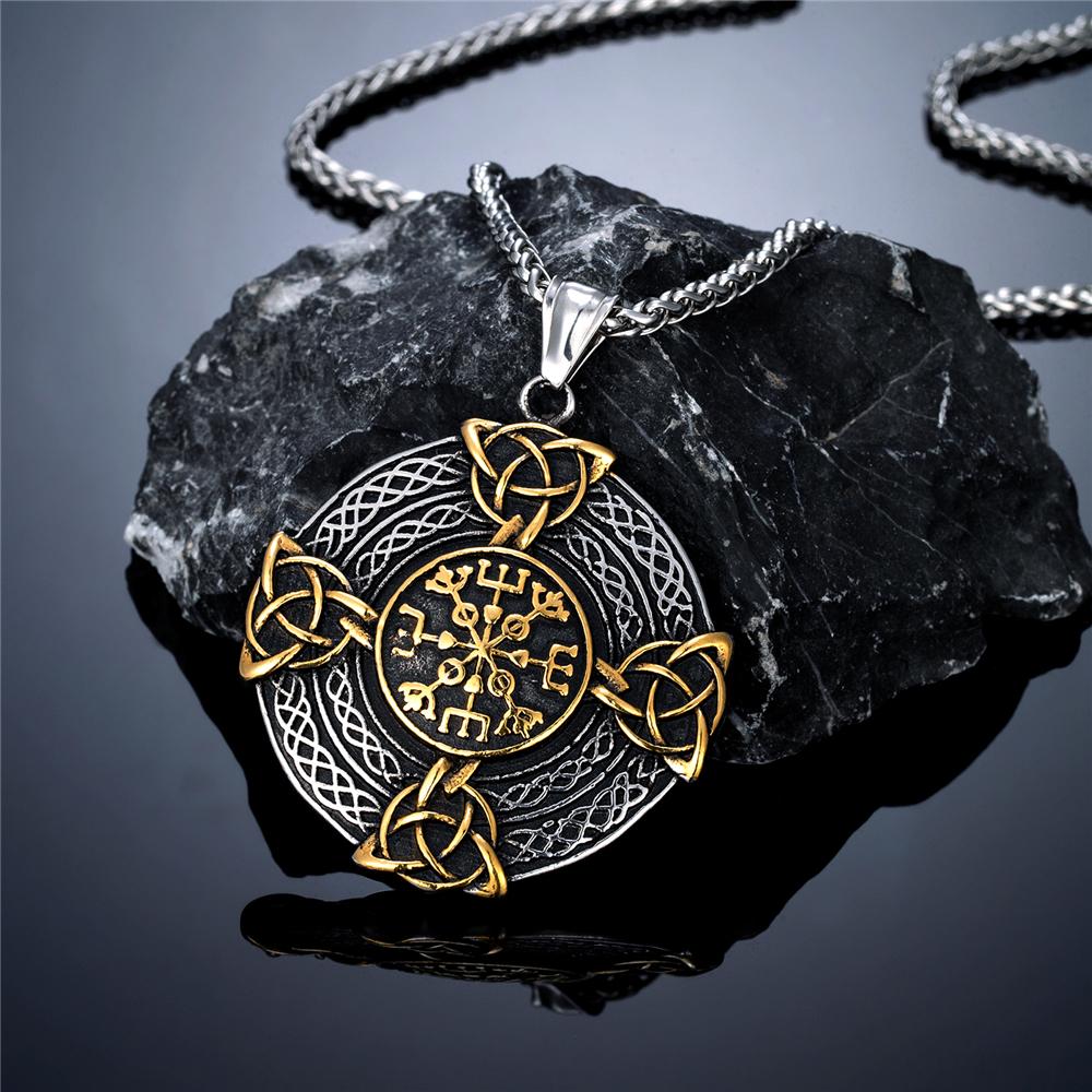 Винтажные Норвежская Мифология Викинги Руны Ожерелья Мужские Нержавеющая Сталь Сплошной Вегвизир Трикетра Кельтский Узел Амулет Подвеска Украшения 60cm