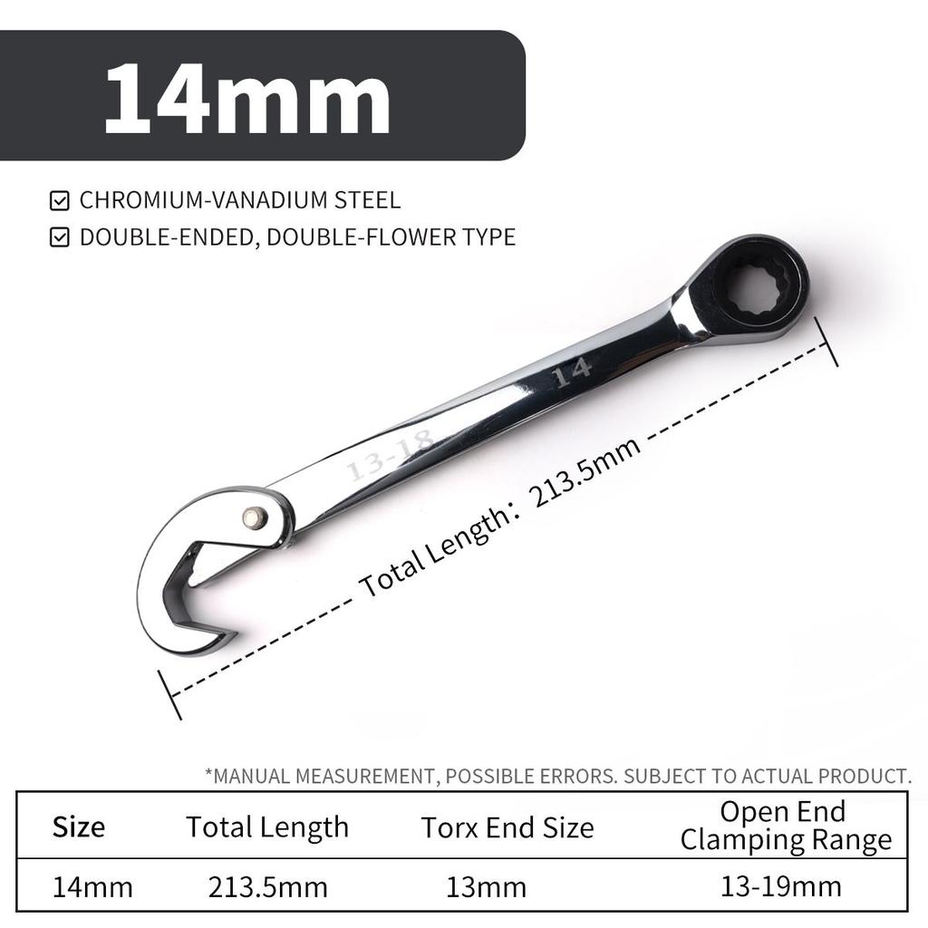 8-14/13-19/18-32mm Universal Adjustable Wrench Double-End 72-Tooth Ratchet Hook Large Opening Spanner Pipe Plumbing Repair Tool