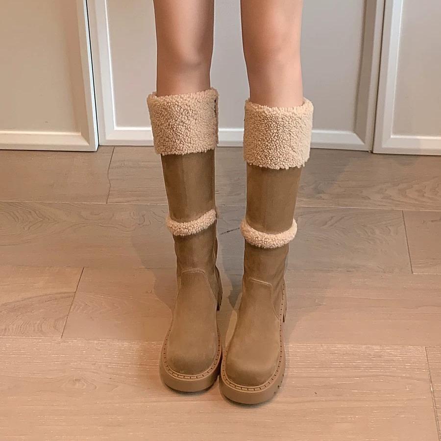 Europäische Damenstiefel Herbst und Winter neue Stiefel lange Stiefel Plüsch dicksohlige flauschige Stiefel aber kniehohe Ritterstiefel