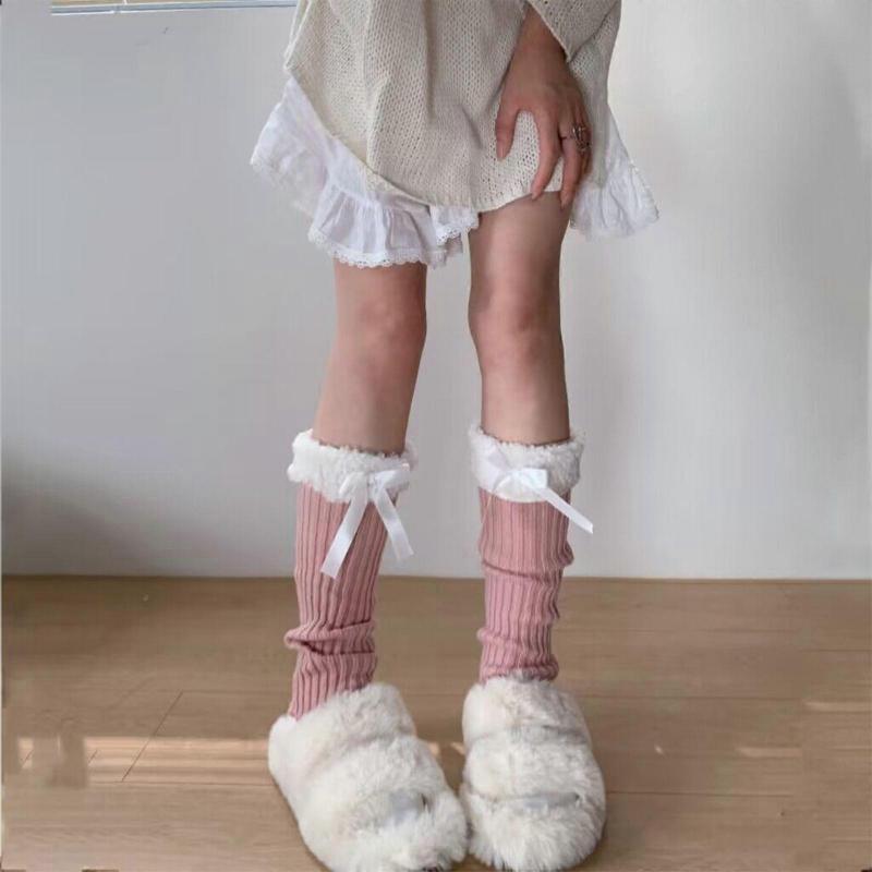Women Knitted Winter Stocking Leg Warmers Long Socks Boot Cuffs Toppers Legging Pads Knee Brace Pads Knee Warmers Sleeve  White