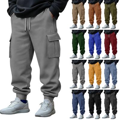 Men's Elastic Waist Drawstring -Lined Cargo Pants | Multiple Pockets, Cuffed Legs, Stylish For Outdoor & Casual