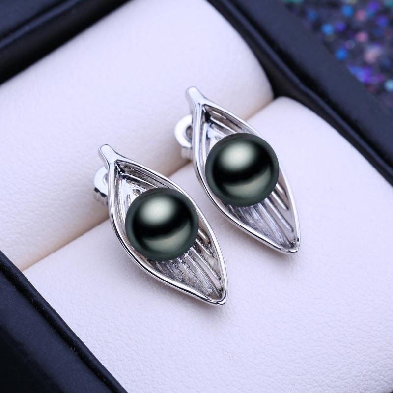 

LSOOYH серьги-гвоздики из натурального пресноводного культивированного жемчуга серебряного цвета, серьги-гвоздики в виде листьев, модные подарки для женщин, оптовая продажа чёрный