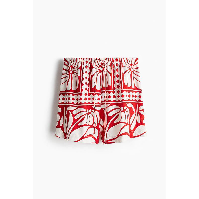 

HM Casual Pants Fall 2025 New Arrival Fashion Plaid Drawstring Shorts 1282566 Bright Red/Pattern 155/64