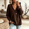 Women's Loose Fit V-Neck Knit Sweater Casual Versatile Top for Everyday Wear