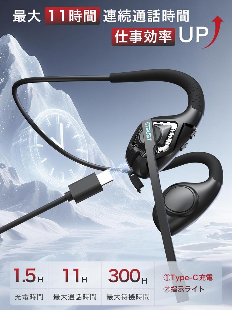 Earaku Bluetooth Headset 2025 Calls Bluetooth Headset Wireless Microphone Earphones ENC Noise Cancelling Japanese Voice Guide Open Ear Does Not Block