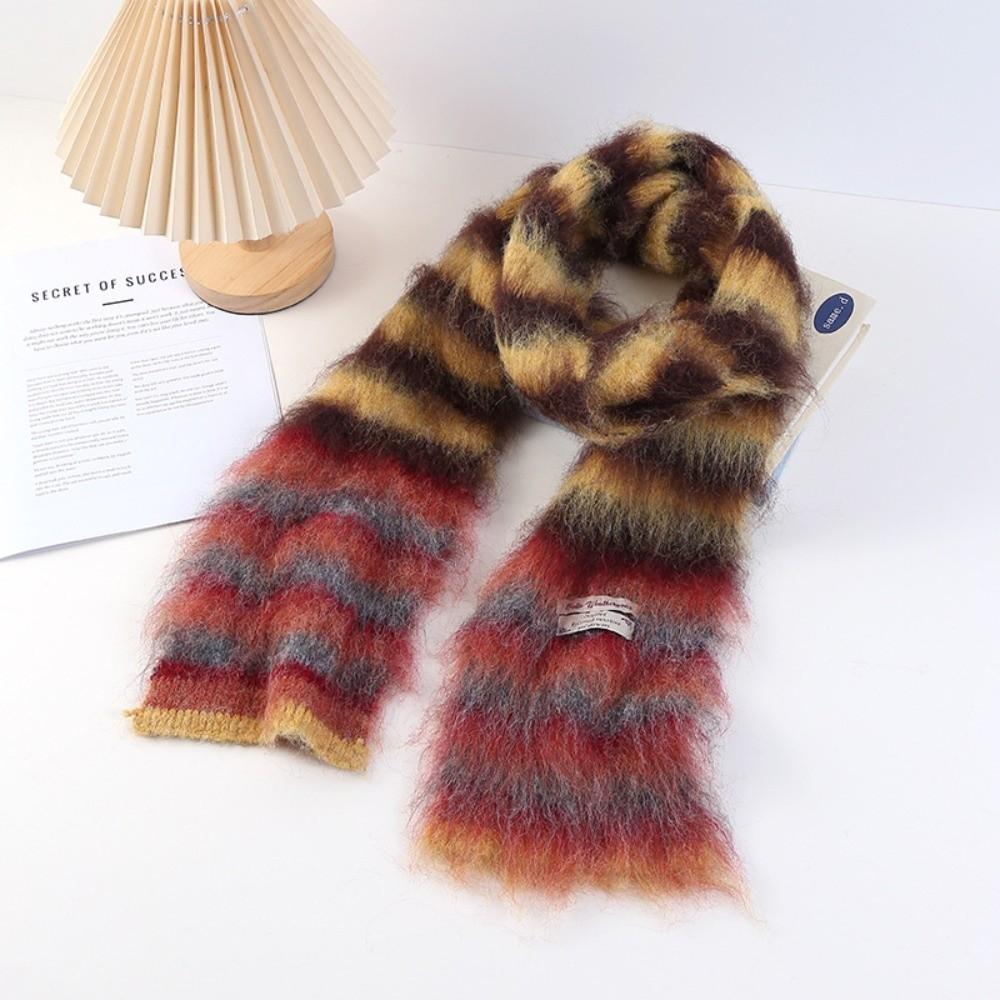 New Striped Winter Cashmere Scarf Soft Warm Woolen Scarves Mohair Rainbow Color Thickened Shawl Wrap Women