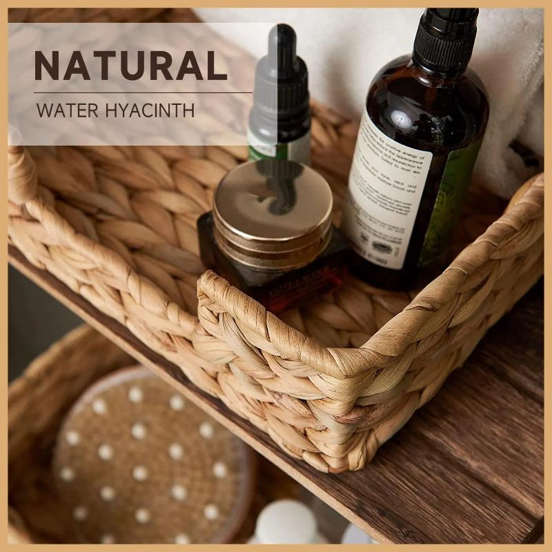 Square Straw Tissue Box Hand Woven Rattan Tray Wicker Baskets for Toilet Tank Tray Wicker Tray for Kitchen Home Office