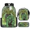 Children Backpack Three Piece Set With The Avengers Hulk Print Design For School Use