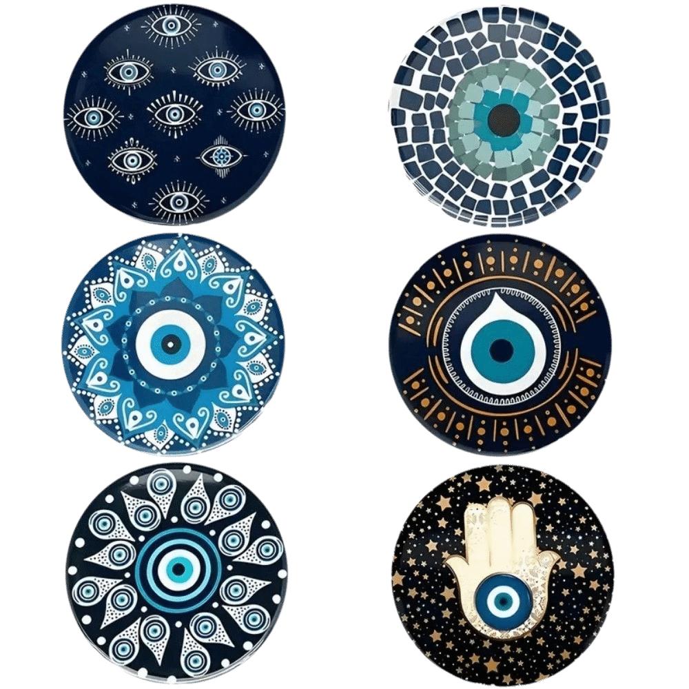 6 Pcs Cat Wooden Coasters Devil's Eye Heat Resistant Coasters Puppy Design Mats Kitchen Set