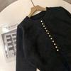 Heavy Industrial Waist Cardigan Sweater Metal Button 2023 Autumn and Winter High Waist Long Sleeve Solid Women Knitting Cardigan