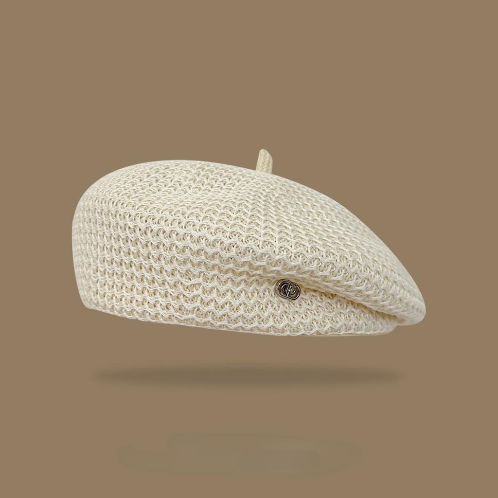 Women's Retro Japanese Style Straw Beret Spring and Summer Breathable Artist Hat Face-Slimming Woven Foldable Straw Hat