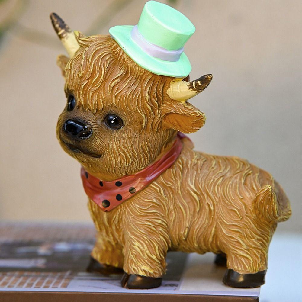 Resin Cow Statue Cute Animal Sculpture Cowboy Style Cow Ornament  Farmhouse