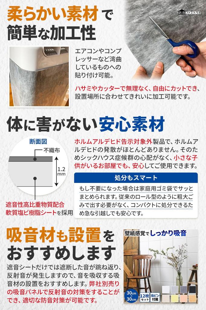 Official [Made in Japan Soundproofing Sheet [saegiri]] 12-Pack, 1.2mm Thick, Soundproof Fast Lab [For Reducing Outside Noise and Room Leaks]