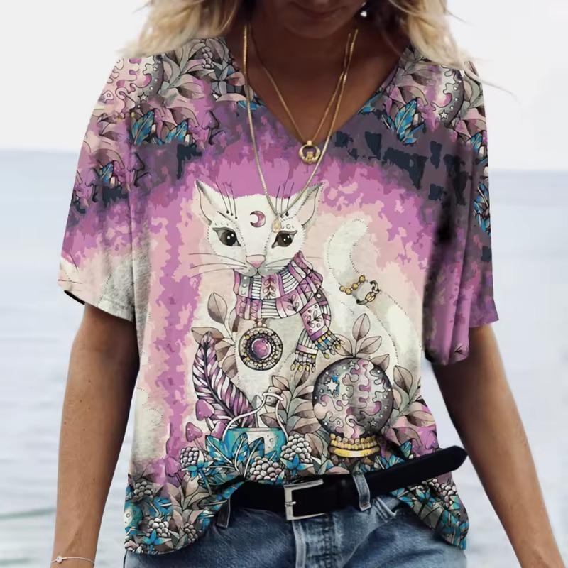 Fashion Women'S T-Shirt Funny Cat 3D Print Top Woman Harajuku Leisure T Shirt Casual Clothing Summer Female Shirt