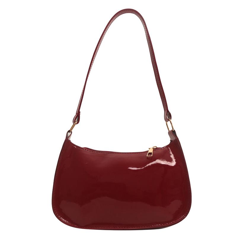 Women's 2024 Patent Leather Minimalist Shoulder Bag – Solid Color, Versatile, Fashionable, Casual Underarm Style