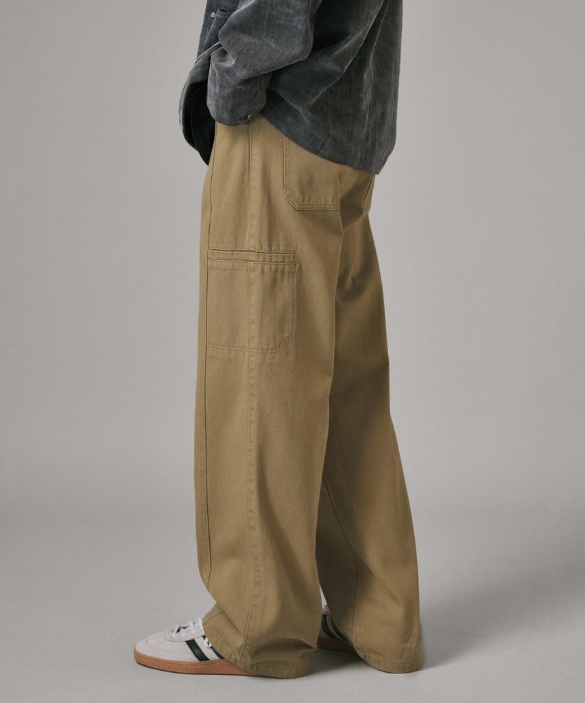 Beodeonteu Garment-Dyed Cut-Pocket Wide Twill Pants [Timber]