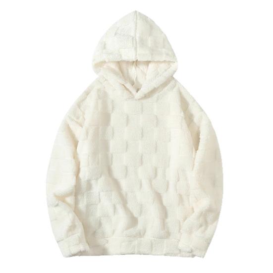 

Fall Winter Men Hoodie Solid Color Plaid Loose Casual Hooded Sweatshirt Breathable Thick Warm Plush Long Sleeves Pullover Top M белый