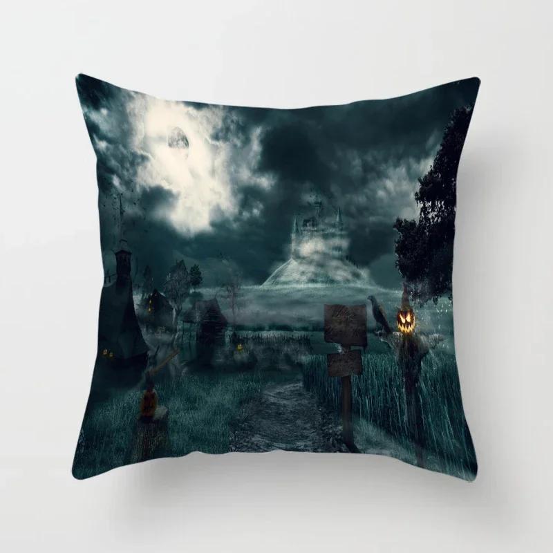 Halloween Horror Pumpkin Bat Print Pattern Cushion Cover Home Living Room Sofa Decoration Polyester Zipper Pillow