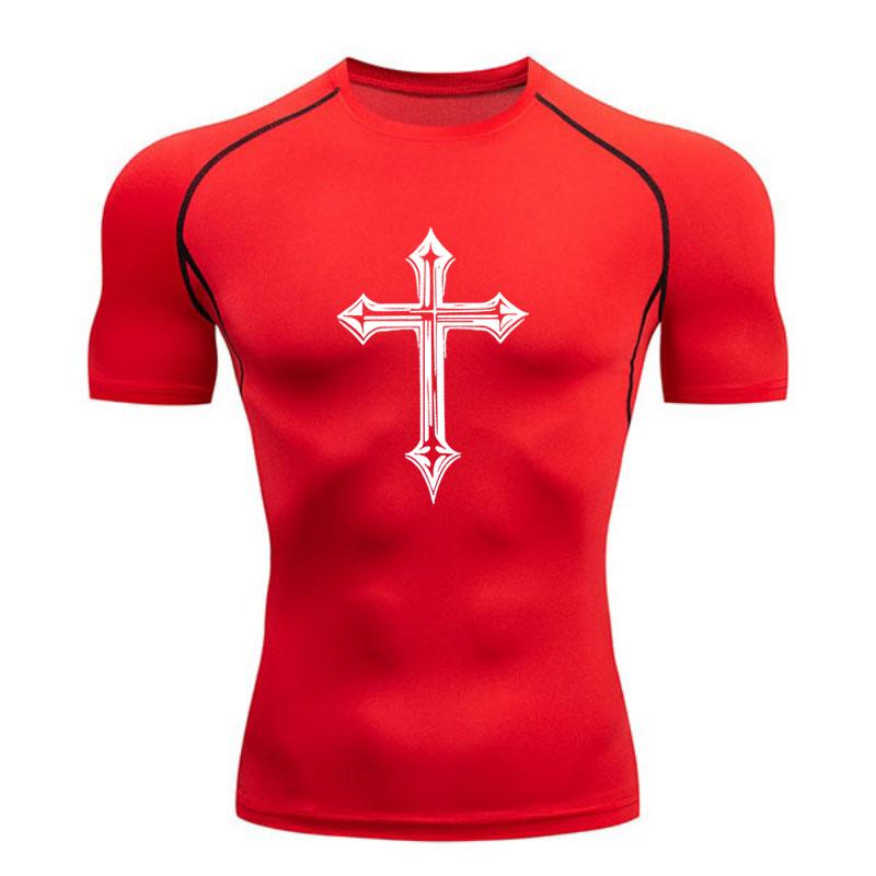 Men's Compression Athletic T-Shirt, Retro Gothic Cross Print