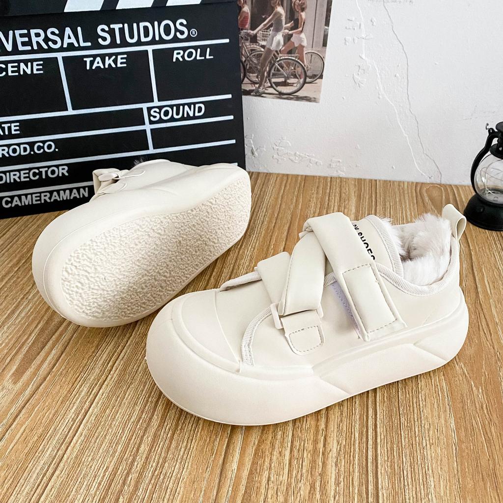 6633 aksamitne buty na platformie z rzepami białe buty damskie 2024 nowe zimowe buty na deskę uniwersalne buty z torbą bawełniane buty