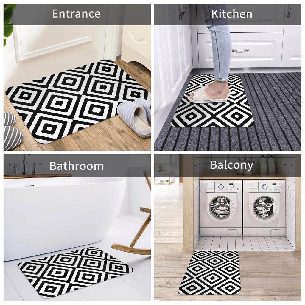 TAPPETO GEOMETRICO BIANCO E NERO CON DIAMANTI BY OZCUSHIONSTOO Antiscivolo Zerbino Tappetino Ingresso Casa Soggiorno Tappetino per Piedi Tappetini