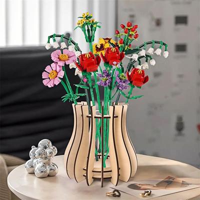 Wooden Puzzle Vase Kit DIY Interlocking Building Blocks Assemble Flower Holder Unique Tabletop Decor Lovers Gift