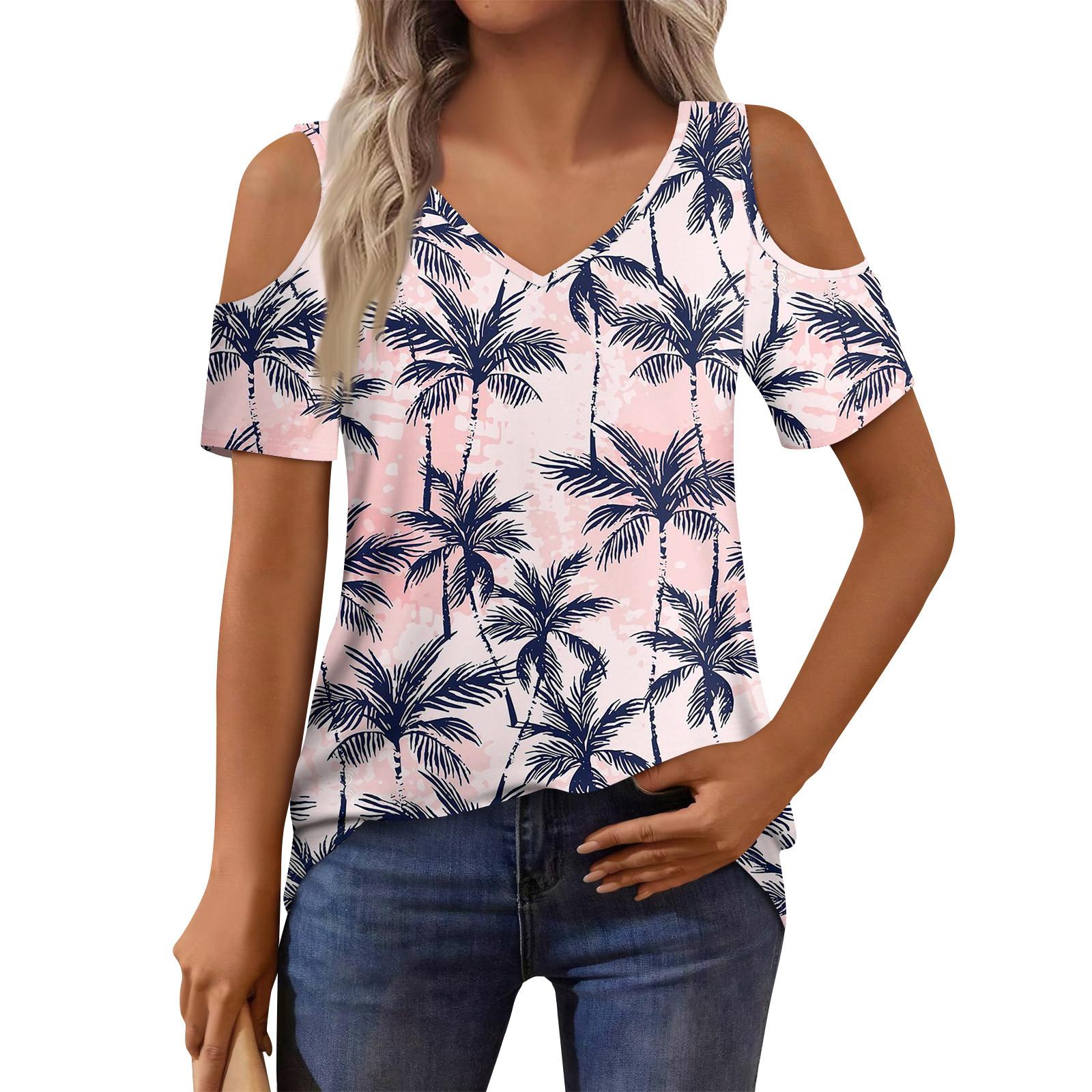 

Женская футболка, элегантная повседневная рубашка с принтом, короткий рукав, летний топ свободного кроя M розовый