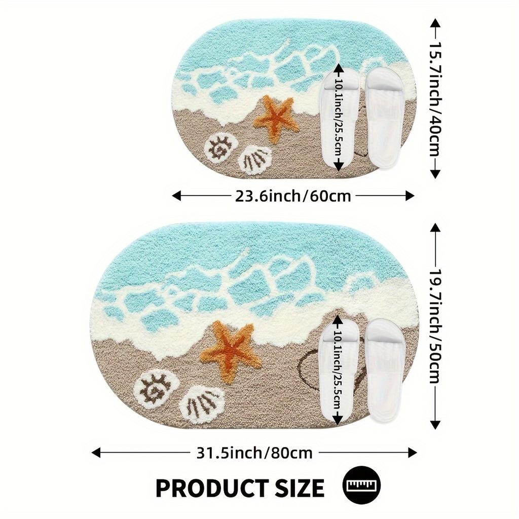 1 Stück Plüsch Faux Kaschmir Badezimmer - Ovale Bodenmatte mit Strand-Seestern- & Herzdesign, Teppiche für Badezimmer