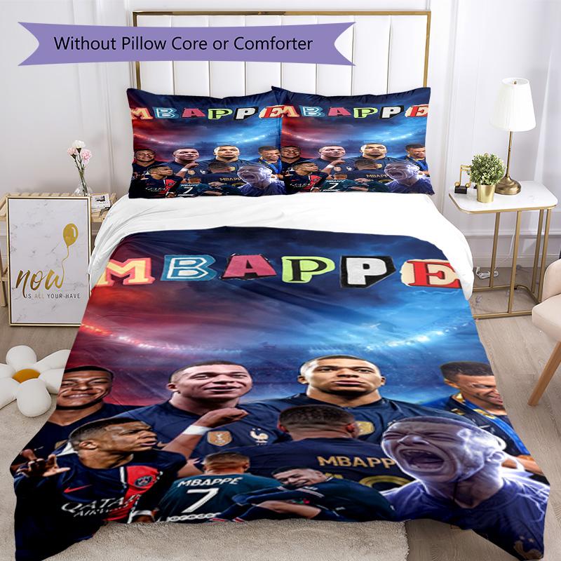 Mbappe Bedding Set Breathable Duvet Cover with Pillowcases Decorative Bed Linen for Bedroom Home Decoration Birthday Gift