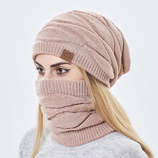 2Pcs/Set Adults Neck Warmer Hat Solid Color Thickened Stretchy Thermal Windproof Keep Warm Super Soft Autumn Winter Men Women