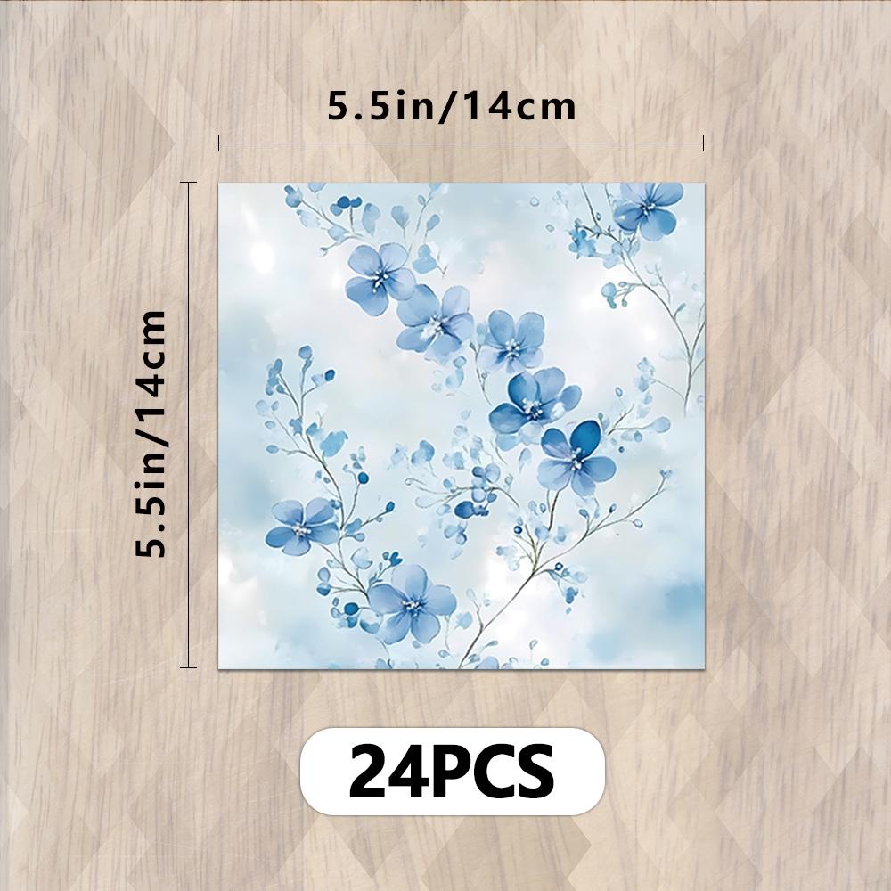 24st, Blått Blommigt Tema Scrapbokspapper, A5 Storlek, DIY Dagböcker, Materialpapper, Grattiskort, Fotoalbum, Hantverk, Dekoration