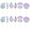 12 Piezas Adorno Inserto de Pastel Sirena con Purpurina Caballito de Mar Estrella de Mar Topper de Pastel Topper para Postre de Cupcake Baby Shower Cumpleaños