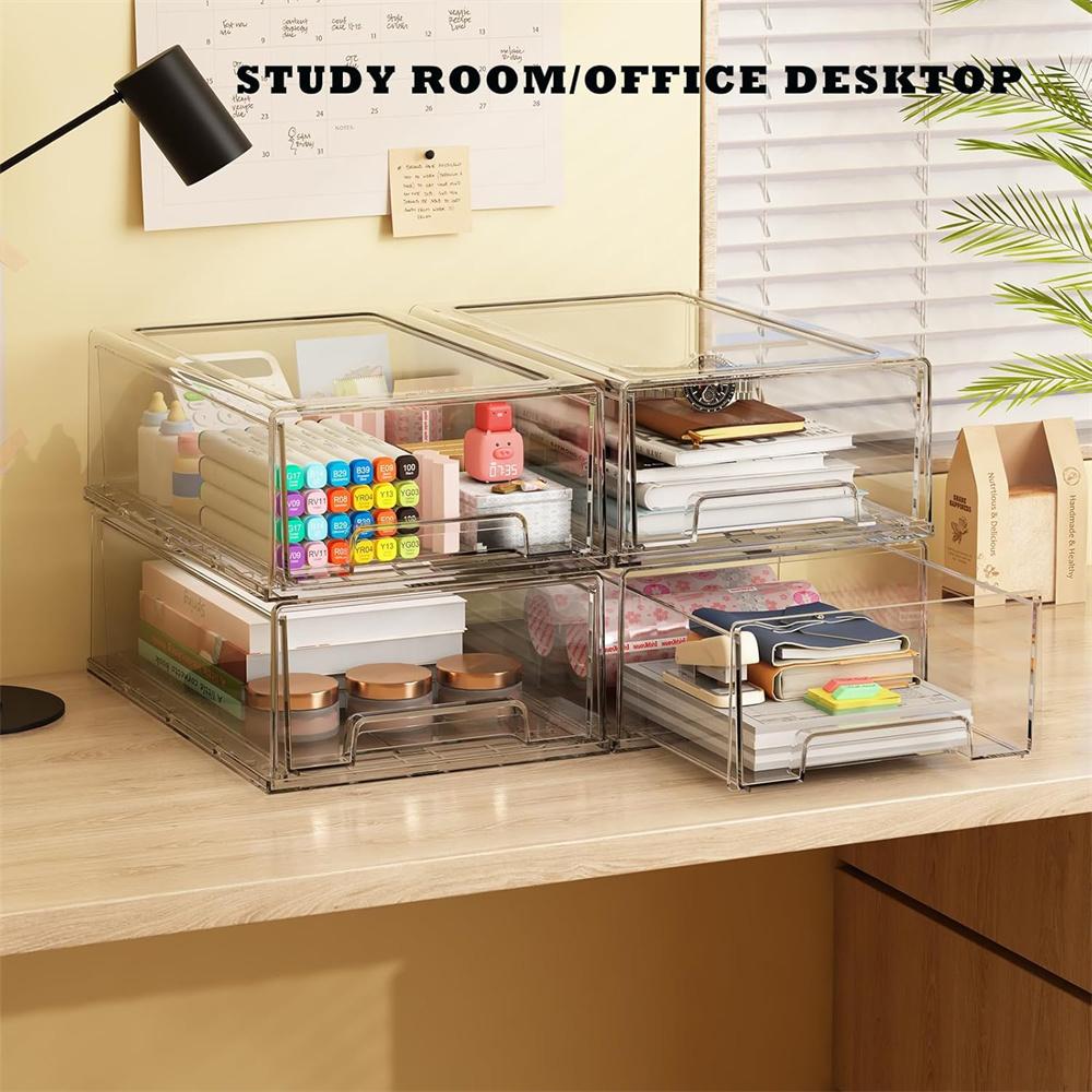 1 Pack Plastic Drawer Storage, Clear Stackable Storage Drawers Large Storage Bins with Drawers, Acrylic Drawer Organizer for Off