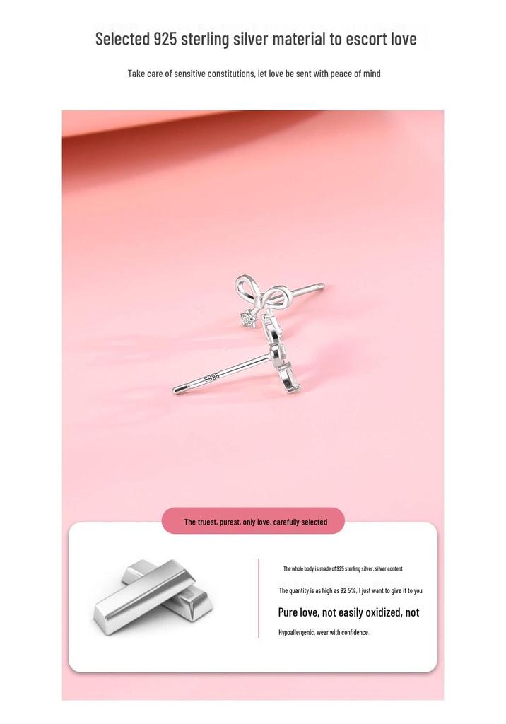 S925 Sterling Silver Bow & Star Stud Earrings - Simple, Versatile, Sweet, High-End Style for Women